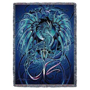 New Seablade Afghan Cotton Gift Throw Blanket Blue Dragon Wall Decor Hanging NIP